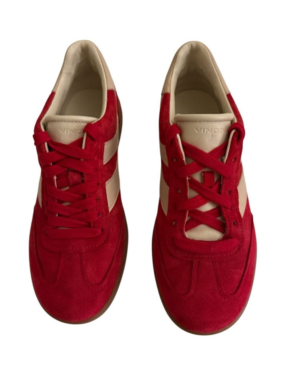 Vince Oasis Bicolor Leather Sneakers In Red Suede Beige Leather Gum Sole Size 8 - Picture 3 of 12